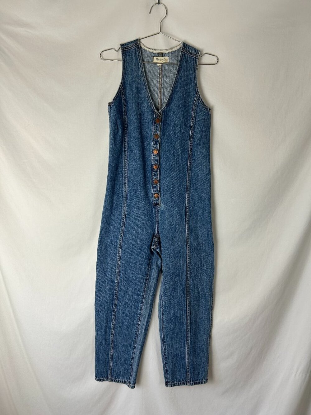 Madewell Denim Sleeveless Jumpsuit XS Button Front (No Sash)